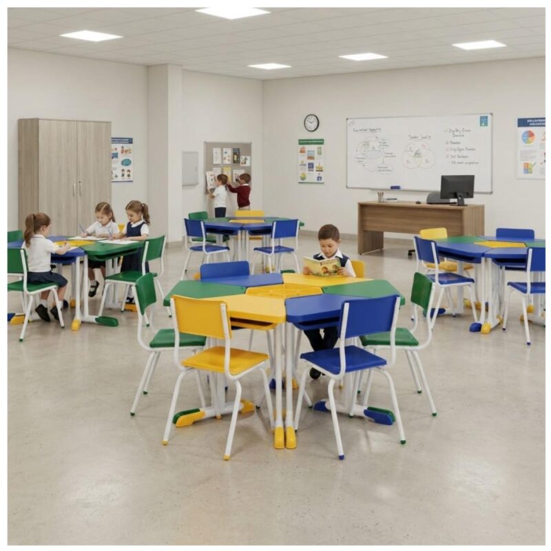Conjunto Escolar Hexagonal Coletivo com 6 Lugares