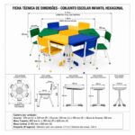 Conjunto Escolar Hexagonal Coletivo com 6 Lugares