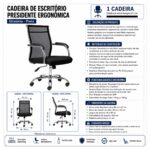 Cadeira de Escritório Cadeira Presidente Conforto Tela Mesh Giratória com Regulagem de Altura