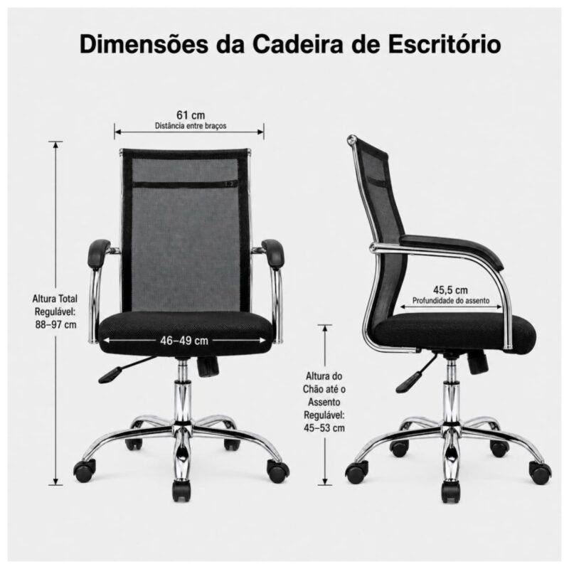 Cadeira de Escritório Cadeira Presidente Conforto Tela Mesh Giratória com Regulagem de Altura