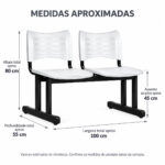Medidas aproximadas da longarina plástica branca de 2 lugares.