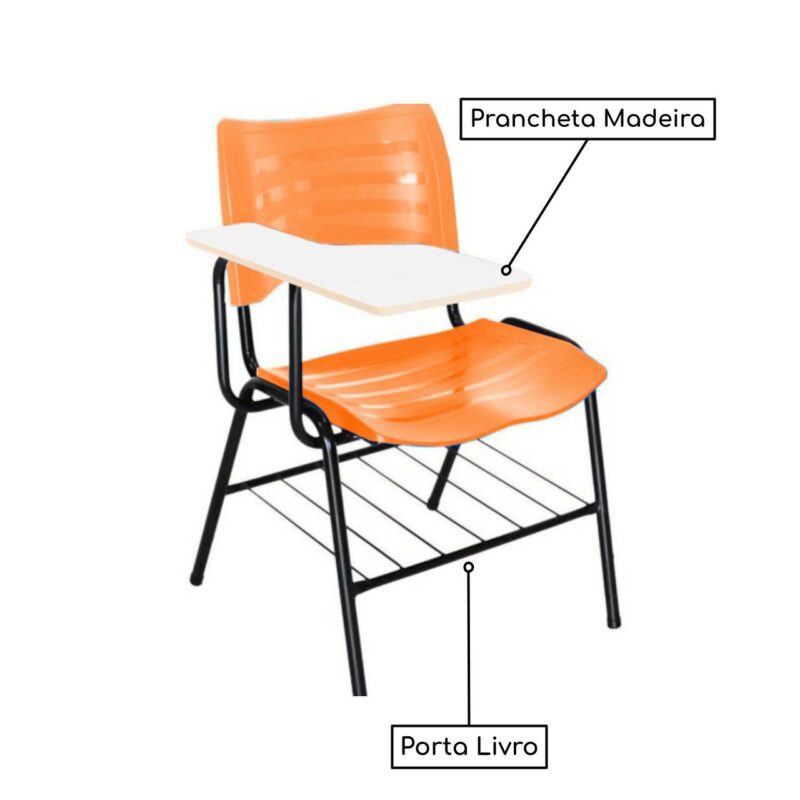 Cadeira Universitária Plástica Prancheta MDF - Cor Laranja - MRPLAST - 34009