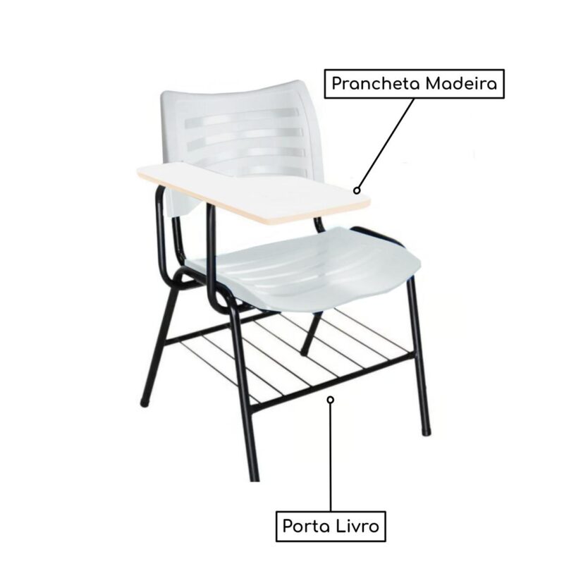 Cadeira Universitária Plástica Prancheta MDF - COR BRANCO - MRPLAST - 34030