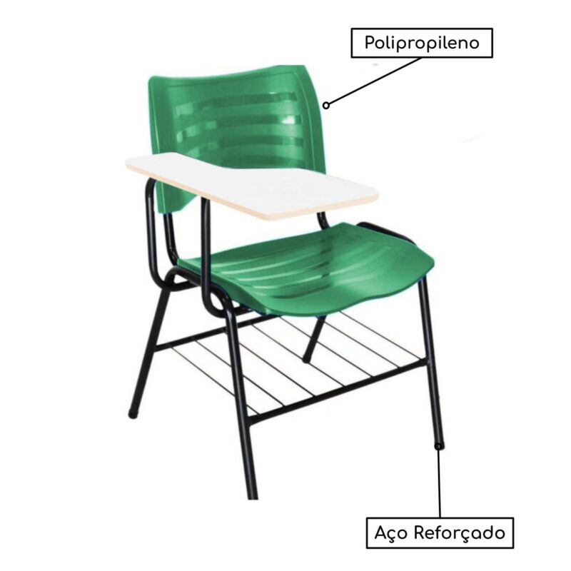 Cadeira Universitária Plástica Prancheta MDF - Cor Verde - MRPLAST - 34012