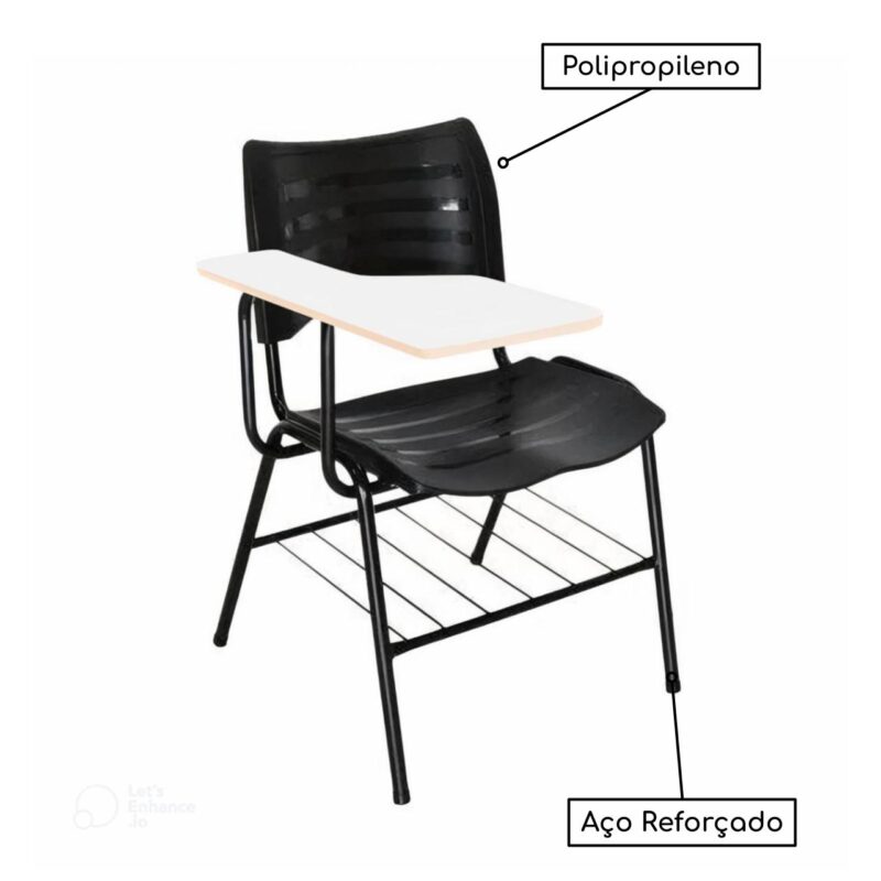 Cadeira Universitária Plástica Prancheta MDF - Cor Preto - MRPLAST - 34014