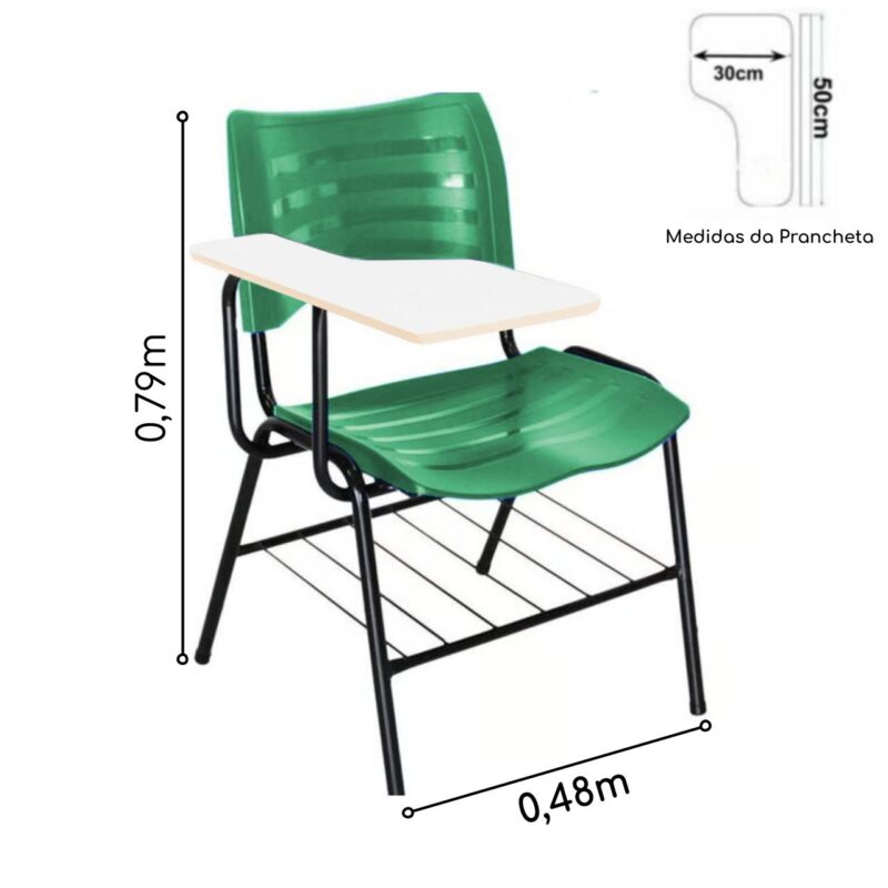 Cadeira Universitária Plástica Prancheta MDF - Cor Verde - MRPLAST - 34012