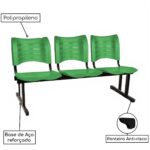Cadeira Longarina Plástica 03 Lugares - Cor Verde - MRPLAST - 34202