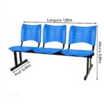 Cadeira Longarina Plástica 03 Lugares - Cor Azul - MRPLAST - 34201