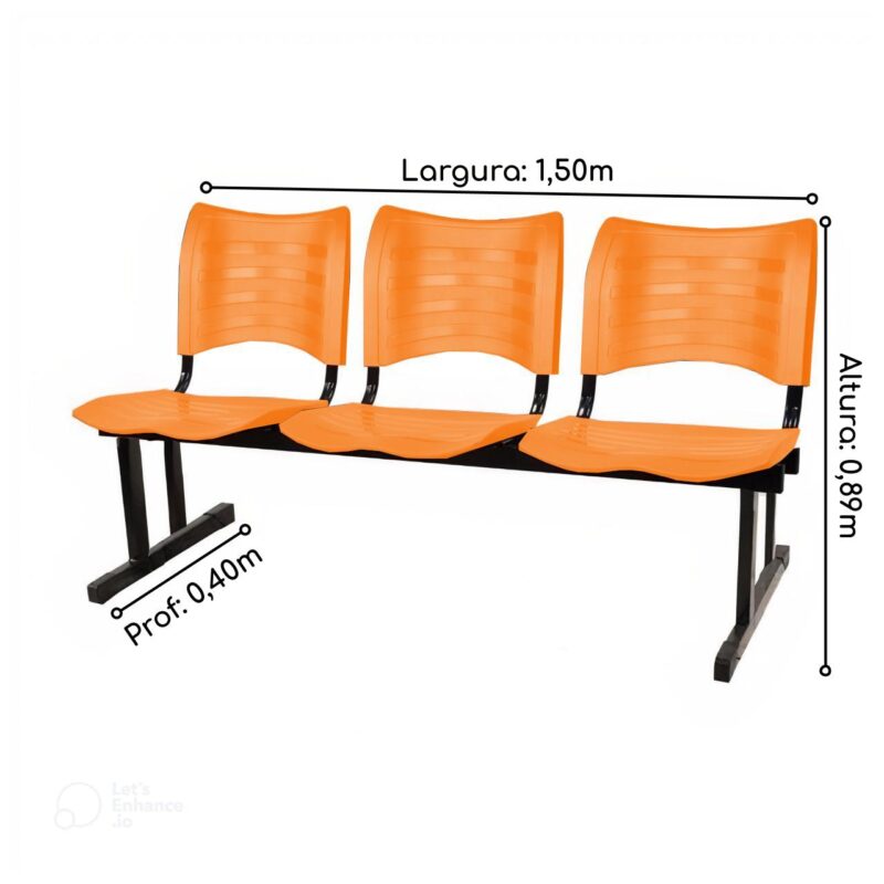 Cadeira Longarina Plástica 03 Lugares - Cor Laranja - MRPLAST - 34205