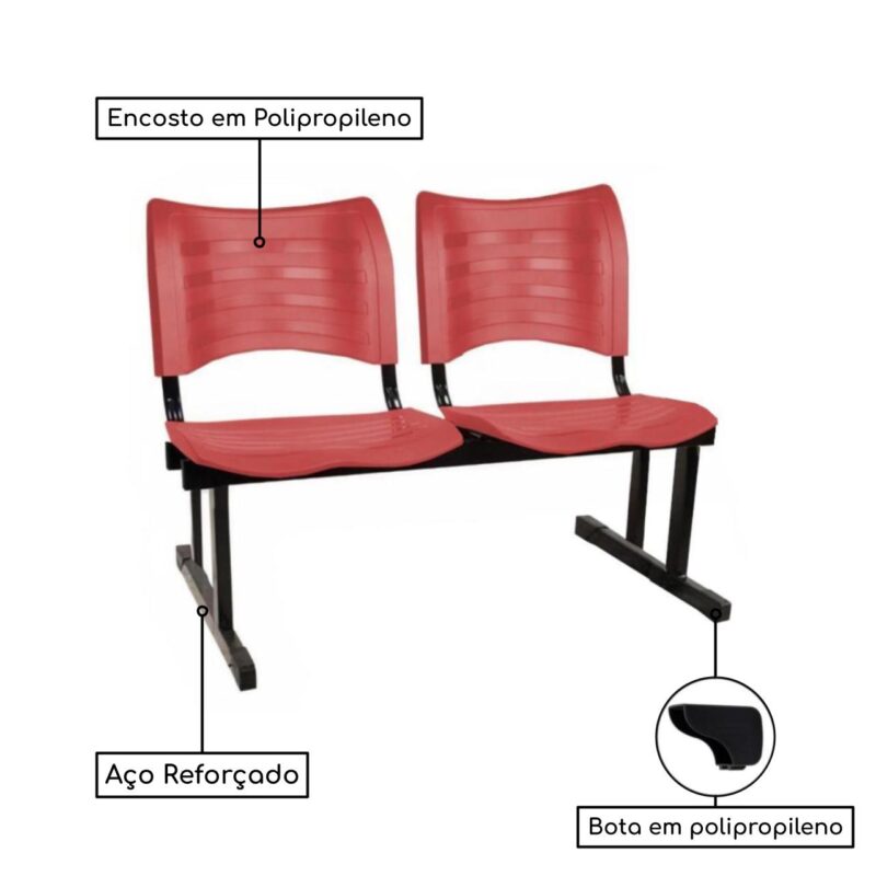 Cadeira Longarina Plástica 02 Lugares - Cor Vermelho - MRPLAST - 34210