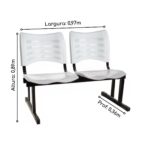 Cadeira Longarina Plástica 02 Lugares - Cor Branco - MRPLAST - 34207