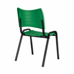 Cadeira Plástica ISO Fixa Verde em vista traseira três quartos, com estrutura tubular preta