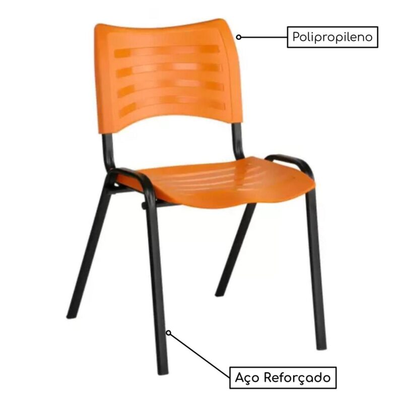 Cadeira Fixa 04 Pés Plástica (Polipropileno) - Cor Laranja - MRPLAST - PMD - 31235