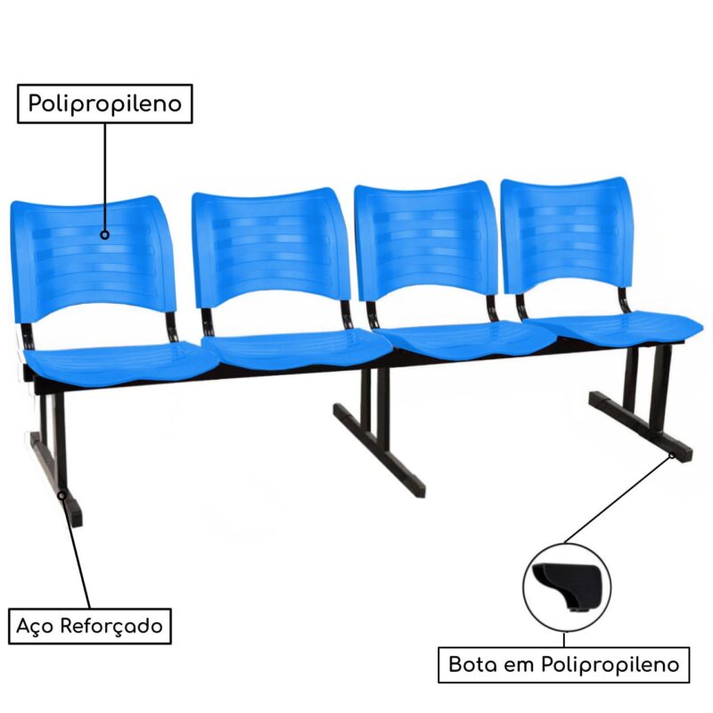 Cadeira Longarina Plástica 04 Lugares - Cor Azul - MRPLAST - 34198
