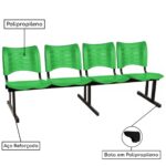 Cadeira Longarina Plástica 04 Lugares - Cor Verde - MRPLAST - 34197