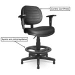 Cadeira Caixa Executiva Costurada C/ Braços Reguláveis - Base PMD - Cor Preto - 35027