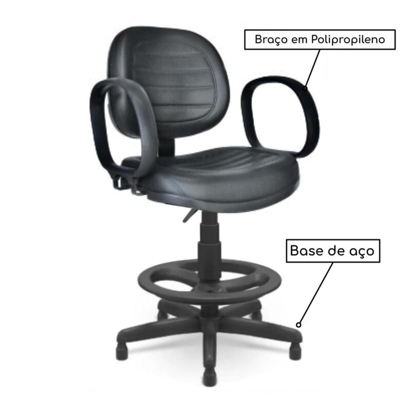 Cadeira Caixa Executiva Costurada C/ Braço Corsa - Base PMD - Cor Preto - 35028