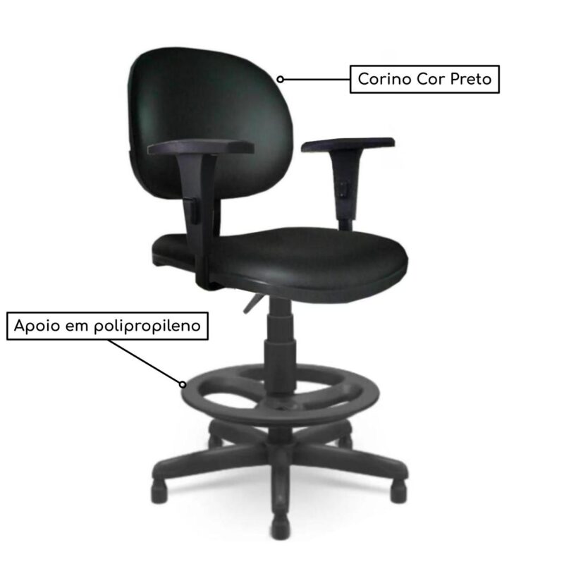 Cadeira Caixa Executiva Lisa com Braço Regulável - (Aranha PMD) - Cor Preta - 35029