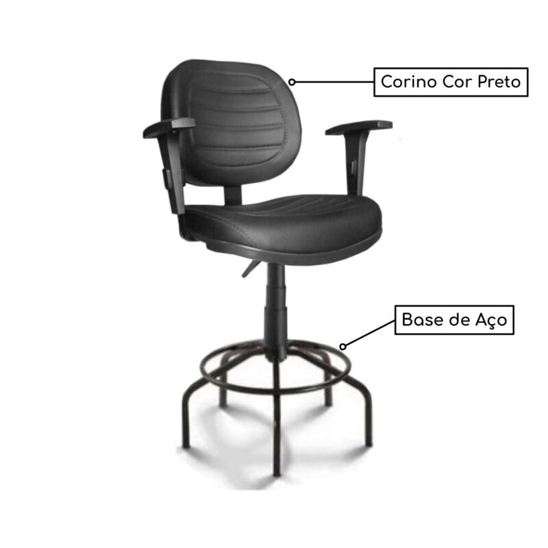 Cadeira Caixa Executiva Costurada Braço Regulável - (Aranha MARTIFLEX) - Cor Preta - 35034