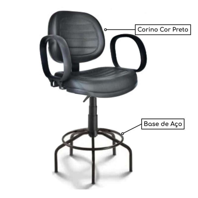 Cadeira Caixa Executiva Costurada Braço Corsa - (Aranha MARTIFLEX) - Cor Preta - 35035