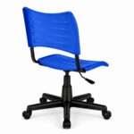 Cadeira Plástica Azul – Vista Traseira Esquerda Cadeira de Escritório Plástica Giratória Azul em perspectiva traseira esquerda
