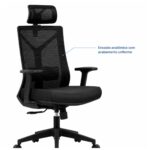 Imagem técnica do encosto em tela mesh da cadeira presidente ergonômica preta com estrutura traseira em formato de Y.