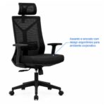 Imagem técnica do assento anatômico com espuma injetada da cadeira presidente ergonômica preta.