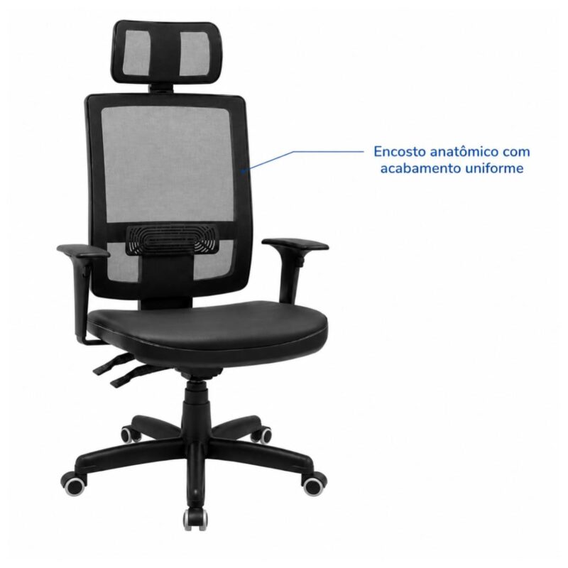 Imagem técnica do encosto em tela mesh com regulagem de altura da Cadeira Presidente Brizza.