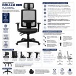 Ficha técnica da Cadeira Presidente Brizza em Tela com certificações, regulagens, dimensões, base e rodízios.