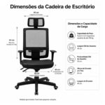 Medidas da Cadeira Presidente Brizza com altura de 115 a 125 cm e assento de 49 por 45 cm.