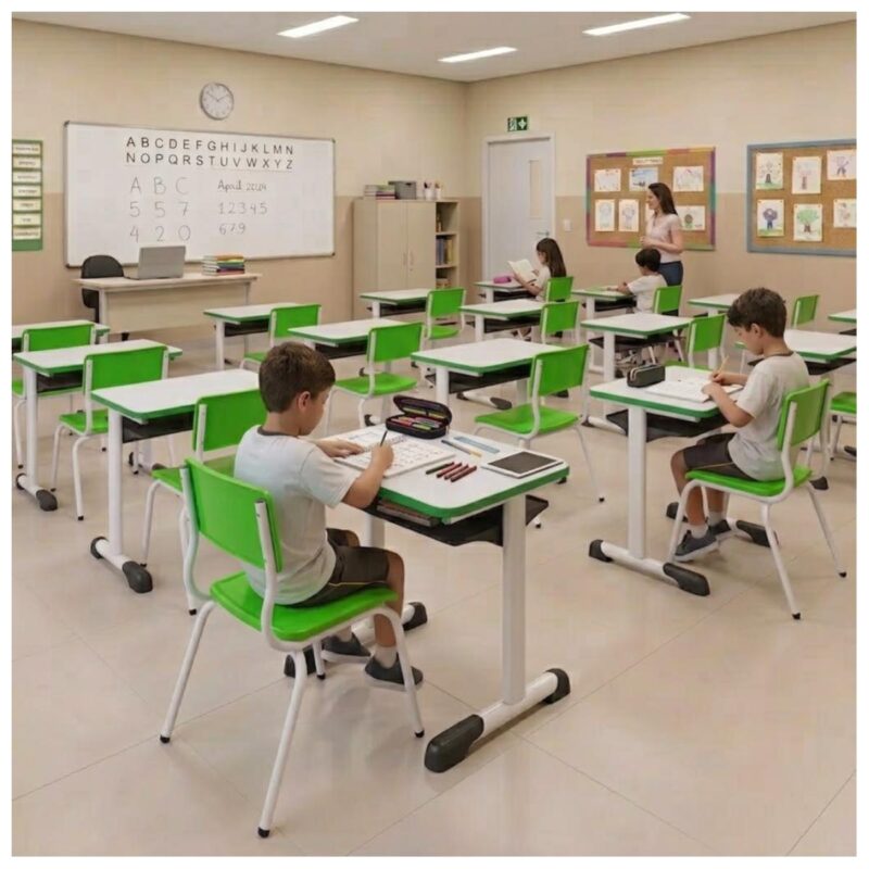 Conjunto Escolar Verde com Mesa e Cadeira 06 a 10 Anos
