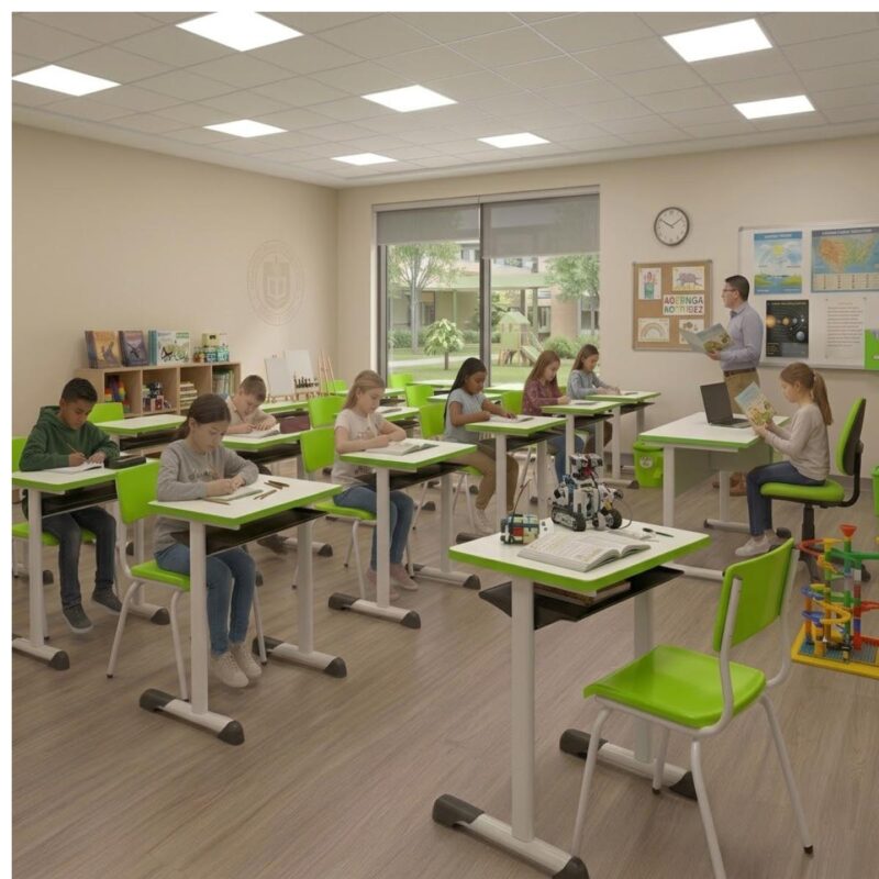 Conjunto Escolar Verde com Mesa e Cadeira 06 a 10 Anos