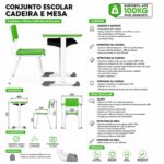 Conjunto Escolar Verde com Mesa e Cadeira 06 a 10 Anos