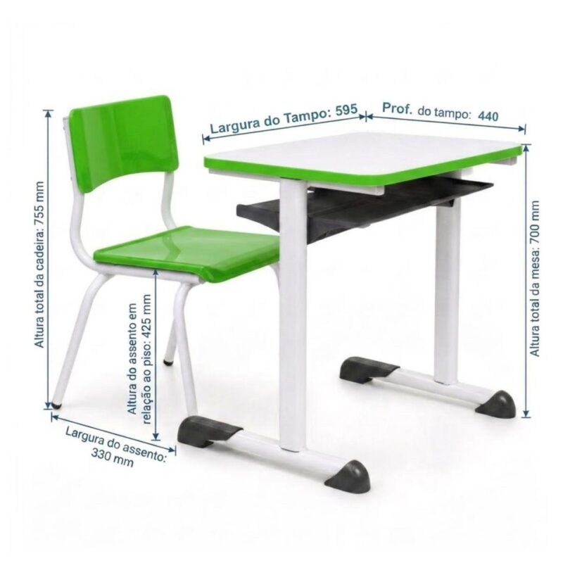 Conjunto Escolar Verde com Mesa e Cadeira 06 a 10 Anos