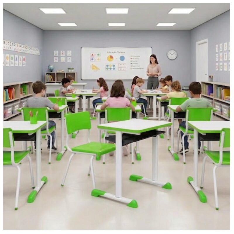 Conjunto Escolar Verde com Mesa e Cadeira 06 a 10 Anos