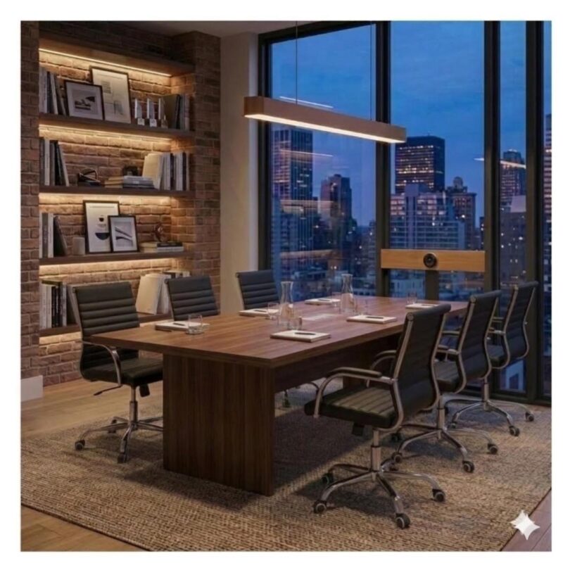 Cadeiras Diretor LONDON pretas posicionadas em escritório executivo com mesa ampla e mobiliário corporativo.