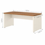 Mesa com marcações de 1,50 m de largura, 0,60 m de profundidade e 0,74 m de altura.