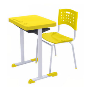 Kit Escolar Individual AZUL – (Mesa e Cadeira) – ADULTO – TAMPO PLÁSTICO - COR AMARELO - REALPLAST - 54007