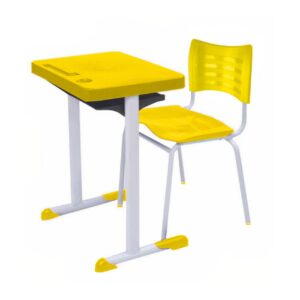 Kit Escolar Individual AZUL – (Mesa e Cadeira) – ADULTO – TAMPO PLÁSTICO - COR AMARELO - MRPLAST - 54003