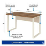 Esquema da mesa com 170 cm de largura, 70 cm de profundidade, 74 cm de altura e indicação de tampo de 40 mm.