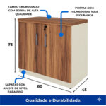 Dimensões ilustradas do armário baixo com duas portas Diagrama do armário baixo com largura de 80 cm, profundidade de 45 cm e altura indicada de 73 cm.