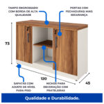 Diagrama do armário credenza com 120 cm de largura, 45 cm de profundidade e 73 cm de altura, com portas e nicho.