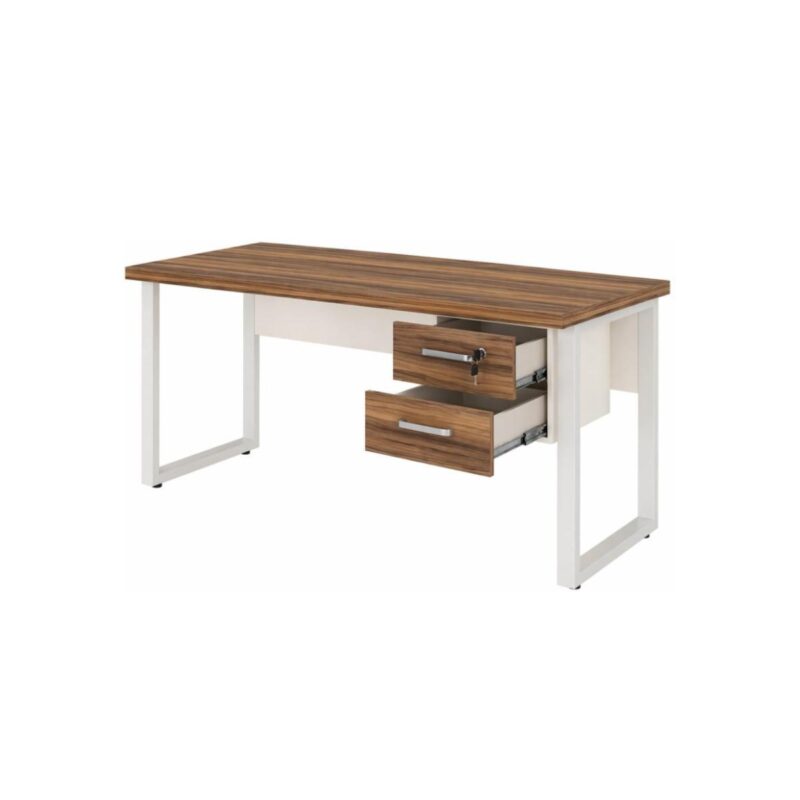 Móveis para Escritório Mesa de Escritório Industrial Amadeirada com Gavetas Pé Quadro 1,20x0,60m - Nogal Sevilha / Champanhe - 34320