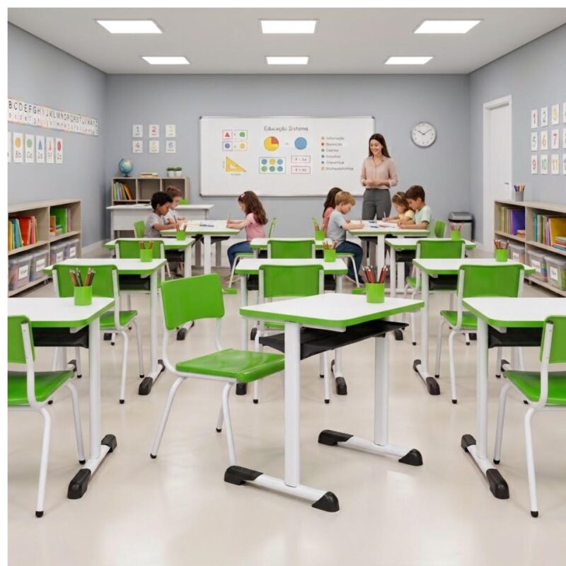 Conjunto Escolar Verde com Mesa e Cadeira 03 a 06 Anos