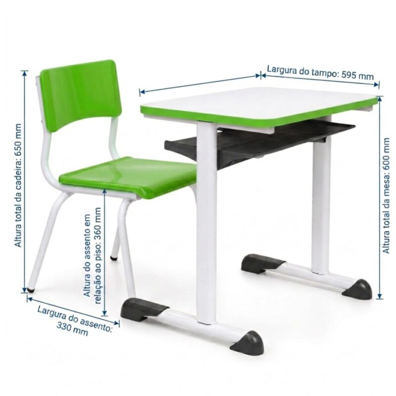 Conjunto Escolar Verde com Mesa e Cadeira 03 a 06 Anos