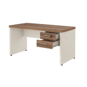 Mesa de Escritório Executiva Reta com Gavetas - 1,50m x 0,60m (Tampo 40mm) - Nogal Sevilha / Champanhe - 34318