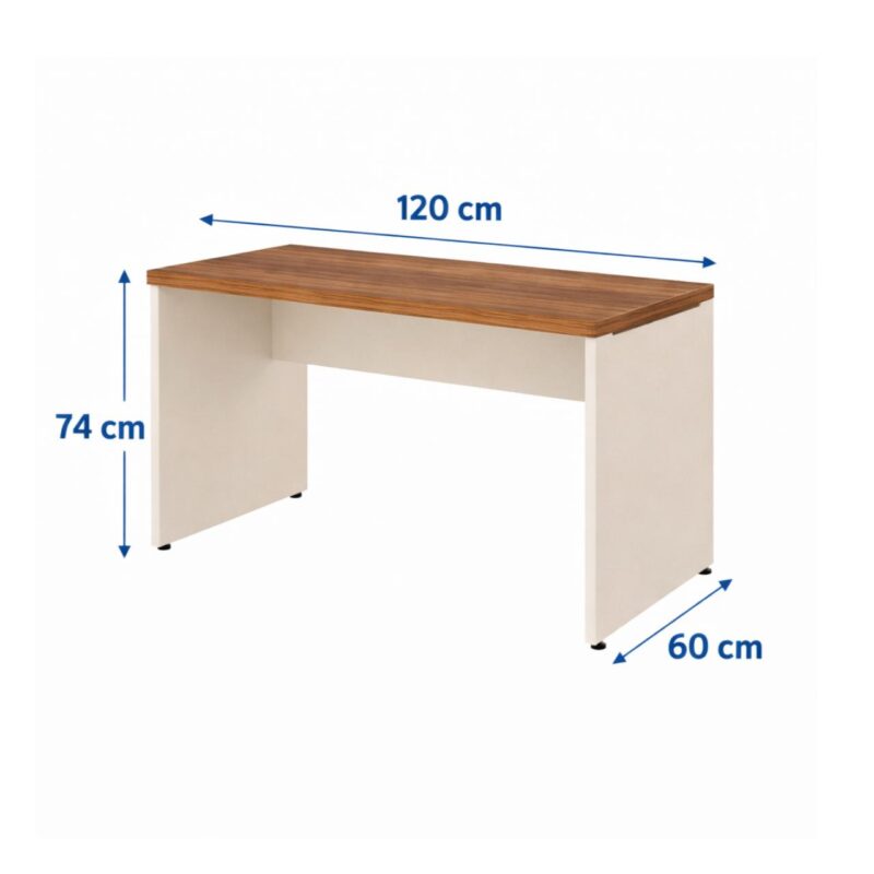 Móveis para Escritório Mesa de Escritório Executiva Reta - 1,20m x 0,60m (Tampo 40mm) - Nogal Sevilha / Champanhe