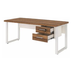 Mesa Escritório PÉ QUADRO 1,70x0,70m -C/ 02 Gavetas - NOGAL SEVILHA / BRANCO - 34322