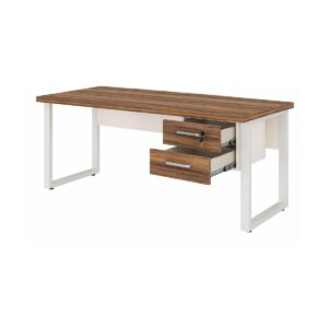 Mesa de Escritório Industrial Amadeirada com Gavetas Pé Quadro 1,50x0,60m - Nogal Sevilha / Champanhe - 34321