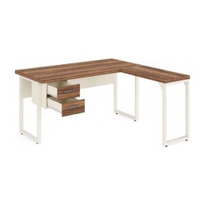 Mesa em L Pé Quadro 1,50 x 1,50 m com 2 Gavetas Sevilha e Champanhe